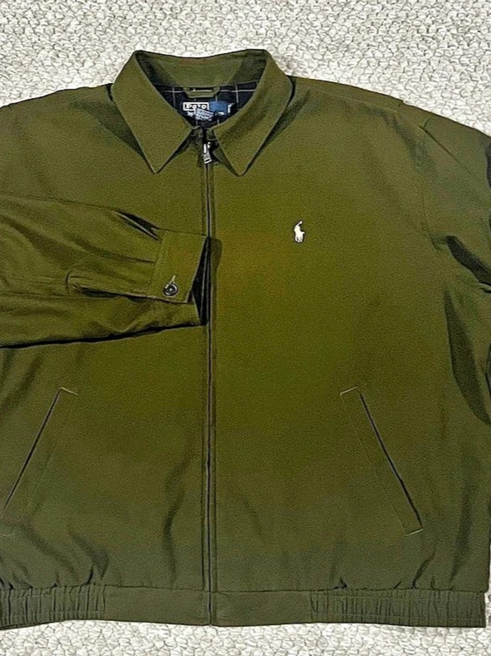 Polo Ralph Lauren Harrington Jacket Mens Large Olive Green Plaid Lined Full Zip